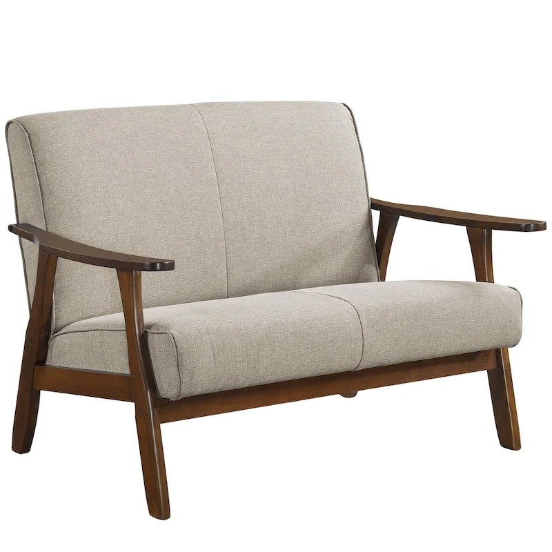Wenge Wood Mid-Century Modern Linen Loveseat