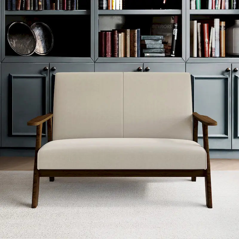 Wenge Wood Mid-Century Modern Linen Loveseat