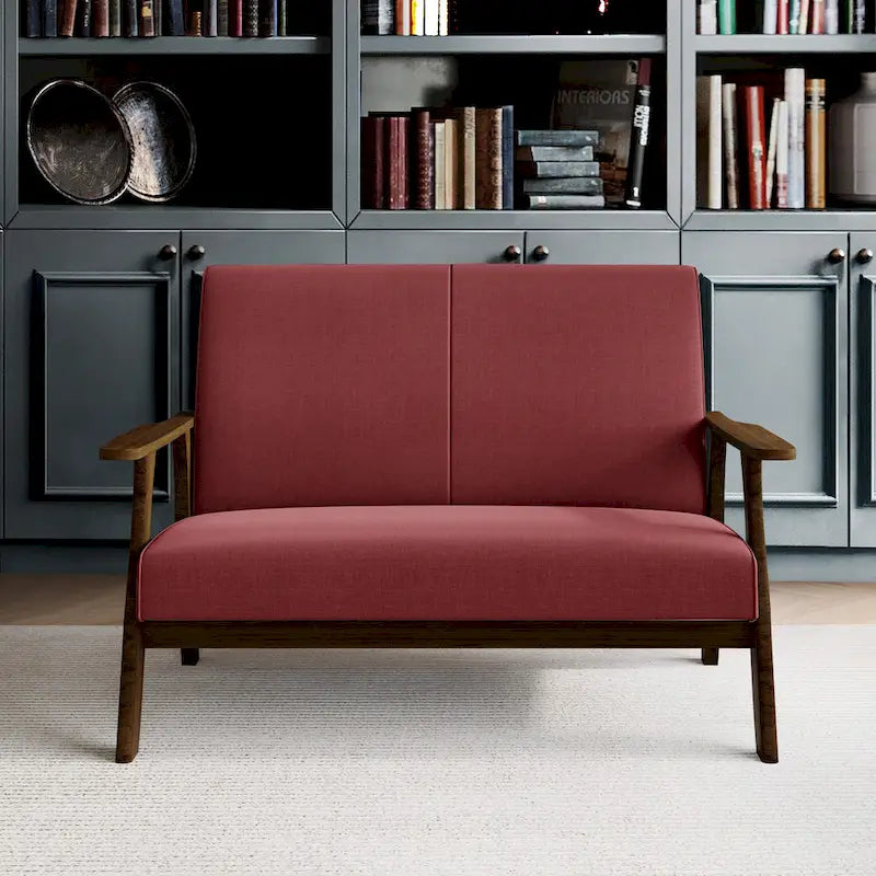 Wenge Wood Mid-Century Modern Linen Loveseat