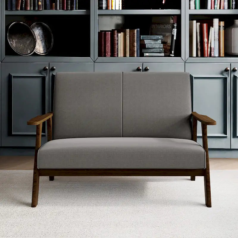 Wenge Wood Mid-Century Modern Linen Loveseat