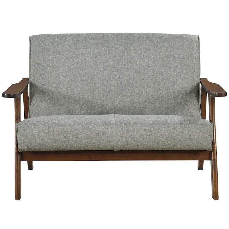 Wenge Wood Mid-Century Modern Linen Loveseat