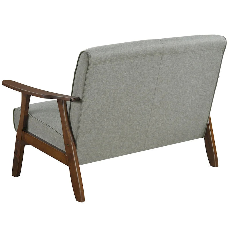 Wenge Wood Mid-Century Modern Linen Loveseat