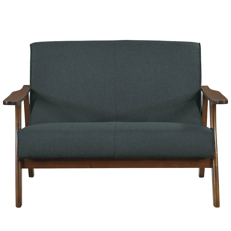 Wenge Wood Mid-Century Modern Linen Loveseat