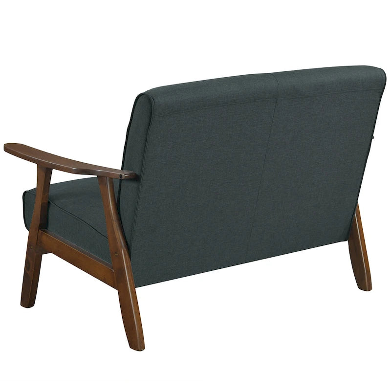 Wenge Wood Mid-Century Modern Linen Loveseat