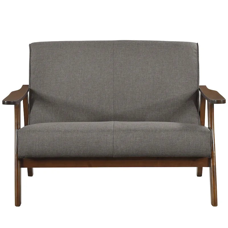 Wenge Wood Mid-Century Modern Linen Loveseat