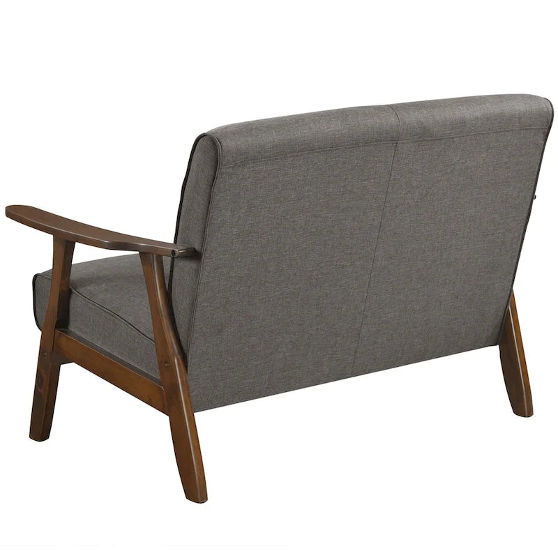 Wenge Wood Mid-Century Modern Linen Loveseat