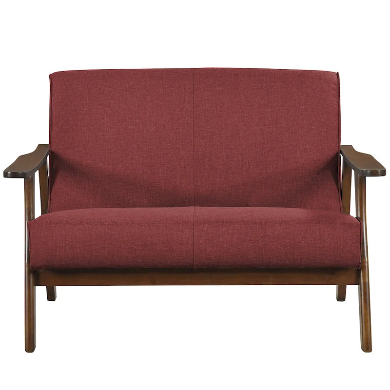 Wenge Wood Mid-Century Modern Linen Loveseat
