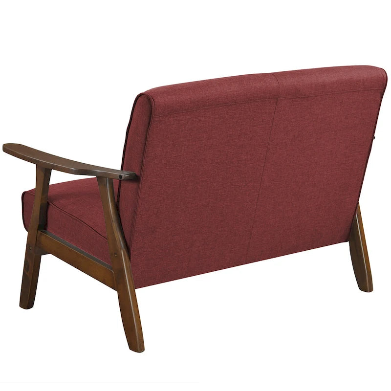 Wenge Wood Mid-Century Modern Linen Loveseat