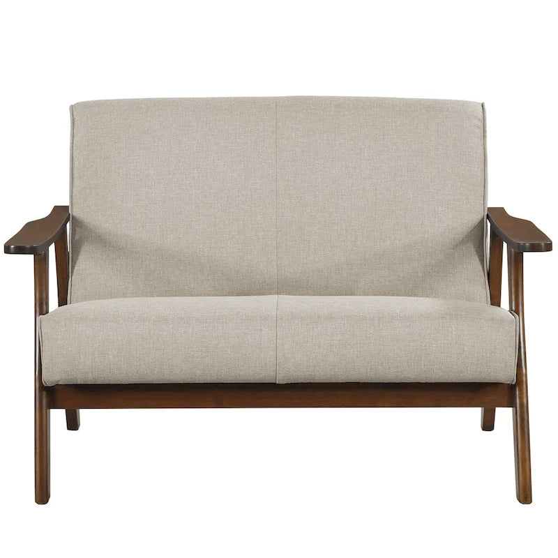 Wenge Wood Mid-Century Modern Linen Loveseat