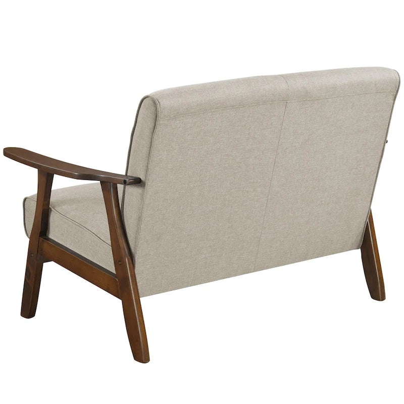 Wenge Wood Mid-Century Modern Linen Loveseat