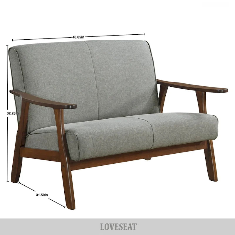 Wenge Wood Mid-Century Modern Linen Loveseat