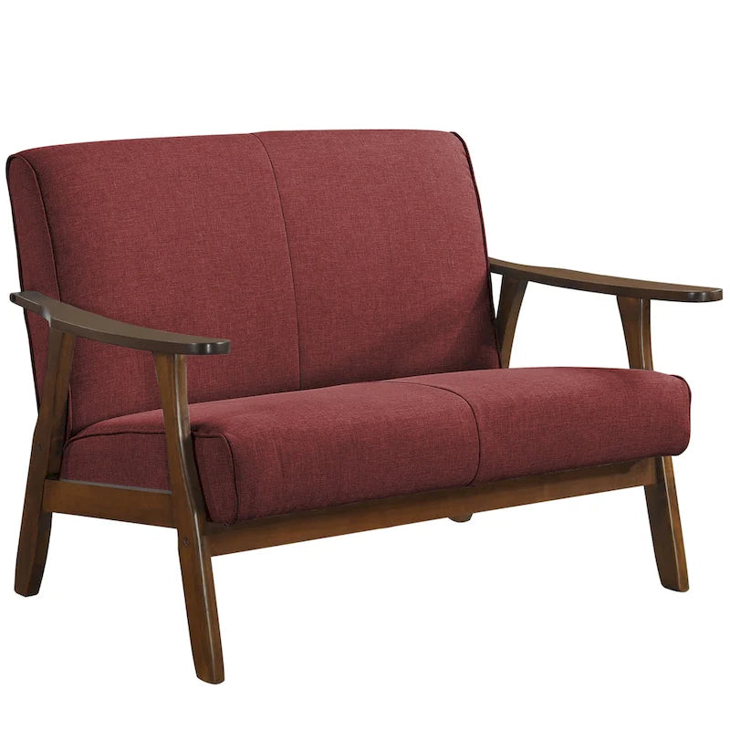 Wenge Wood Mid-Century Modern Linen Loveseat