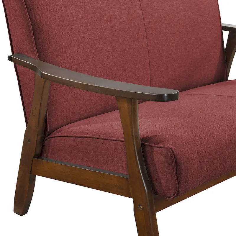 Wenge Wood Mid-Century Modern Linen Loveseat