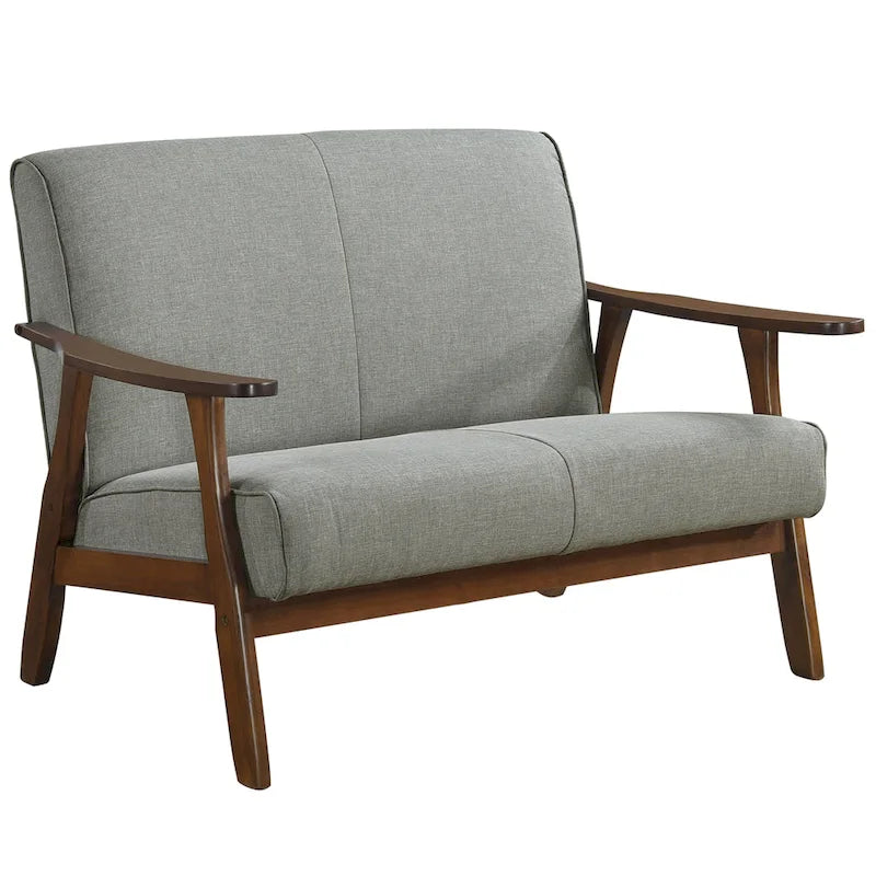 Wenge Wood Mid-Century Modern Linen Loveseat
