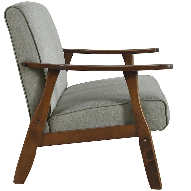 Wenge Wood Mid-Century Modern Linen Loveseat