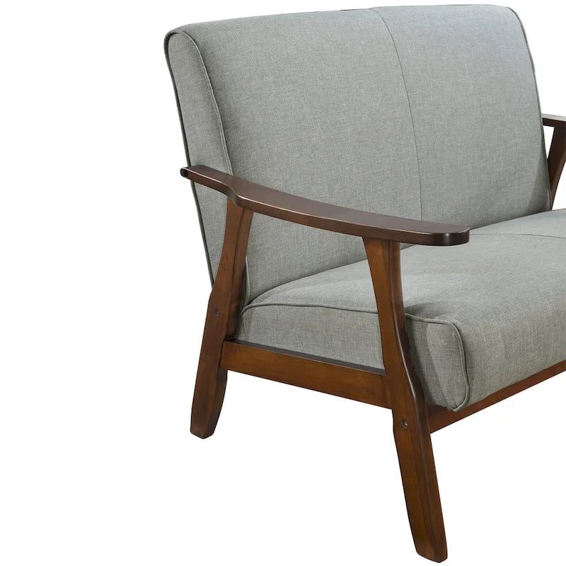 Wenge Wood Mid-Century Modern Linen Loveseat
