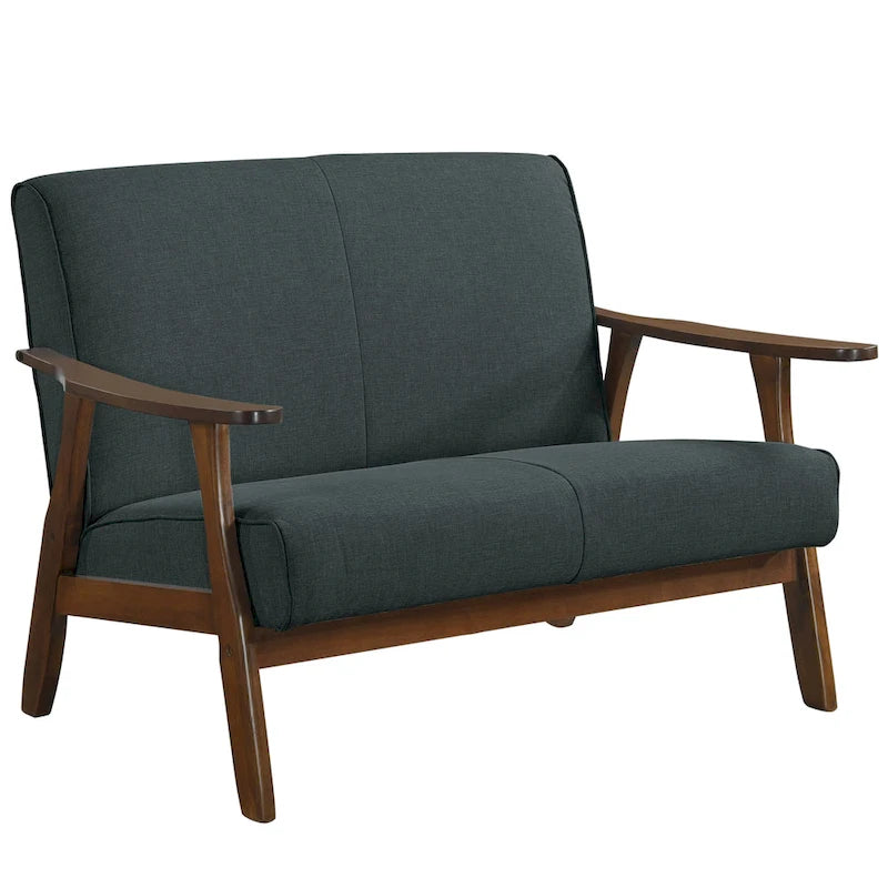 Wenge Wood Mid-Century Modern Linen Loveseat