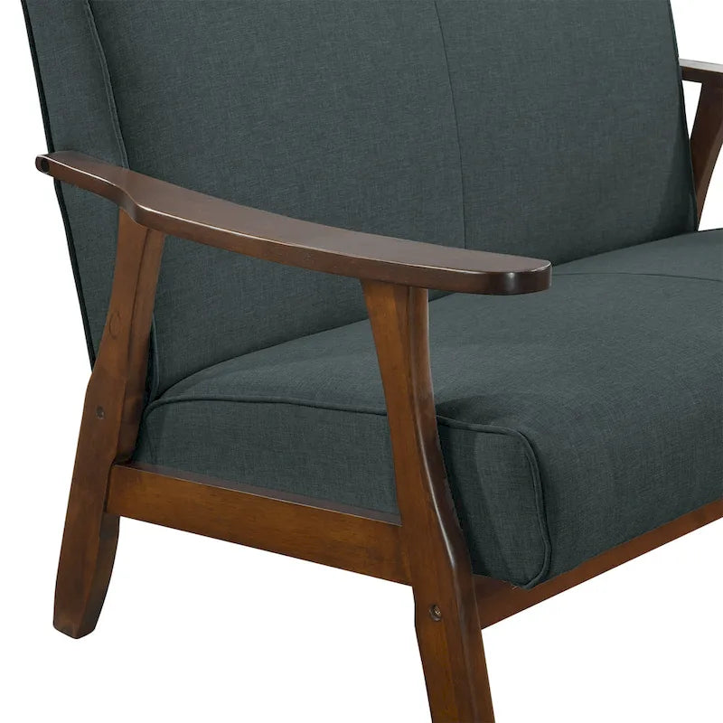 Wenge Wood Mid-Century Modern Linen Loveseat