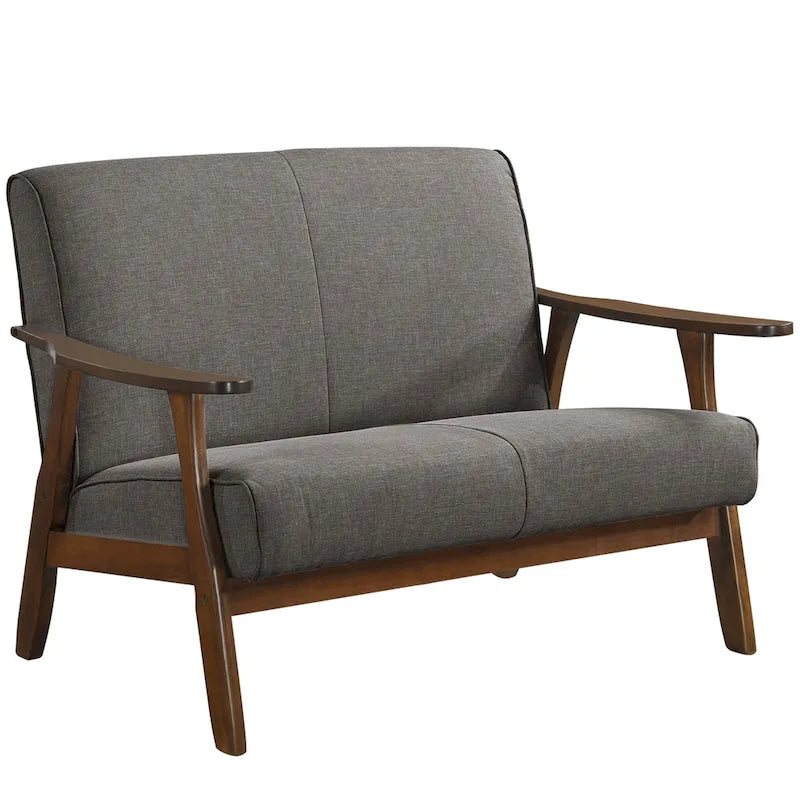 Wenge Wood Mid-Century Modern Linen Loveseat