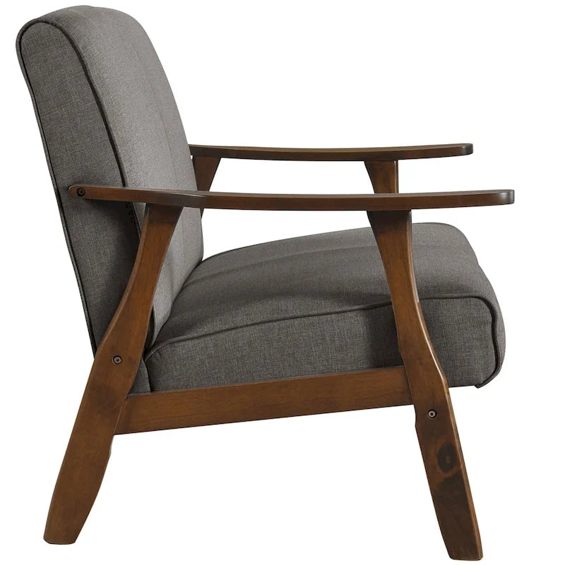 Wenge Wood Mid-Century Modern Linen Loveseat