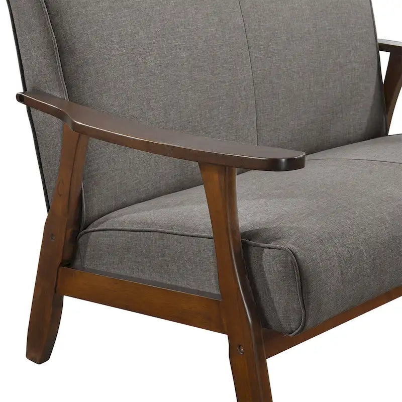 Wenge Wood Mid-Century Modern Linen Loveseat