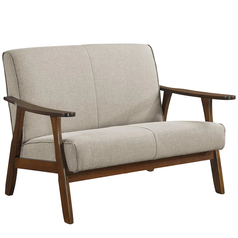 Wenge Wood Mid-Century Modern Linen Loveseat