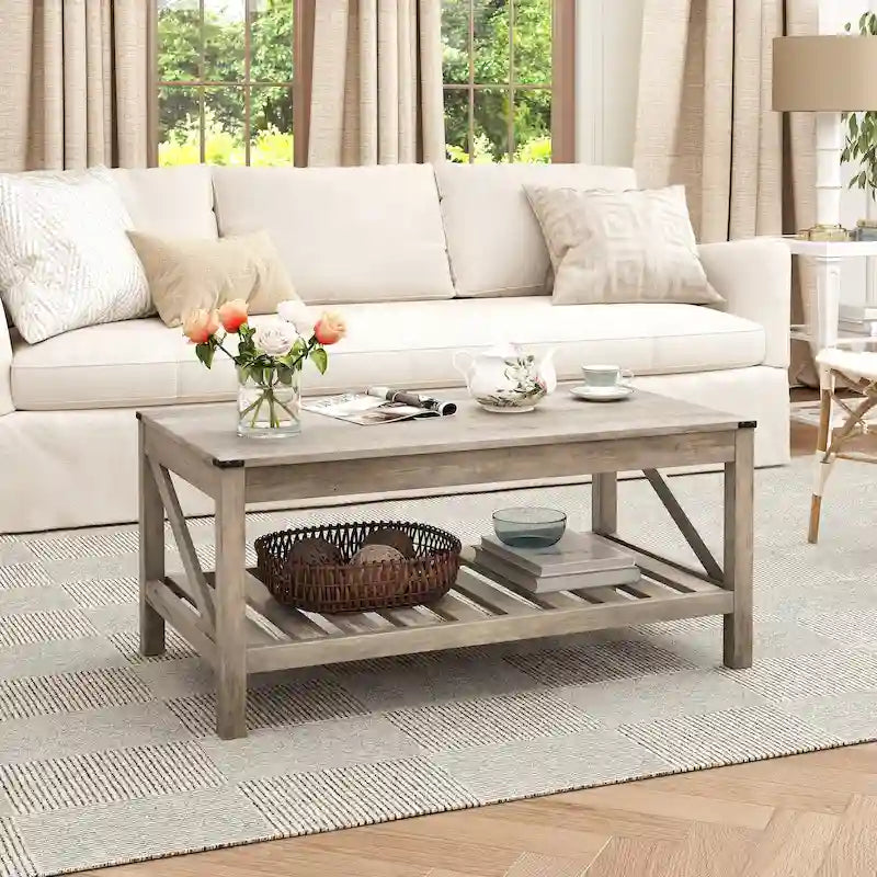 Living Room Coffee Table with Storage Shelf, Sofa Center Table - 40.16 W x 22.05 D x 18.11 H
