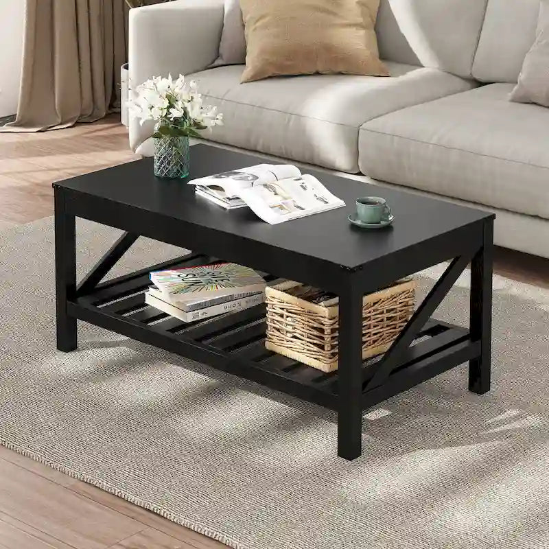 Living Room Coffee Table with Storage Shelf, Sofa Center Table - 40.16 W x 22.05 D x 18.11 H