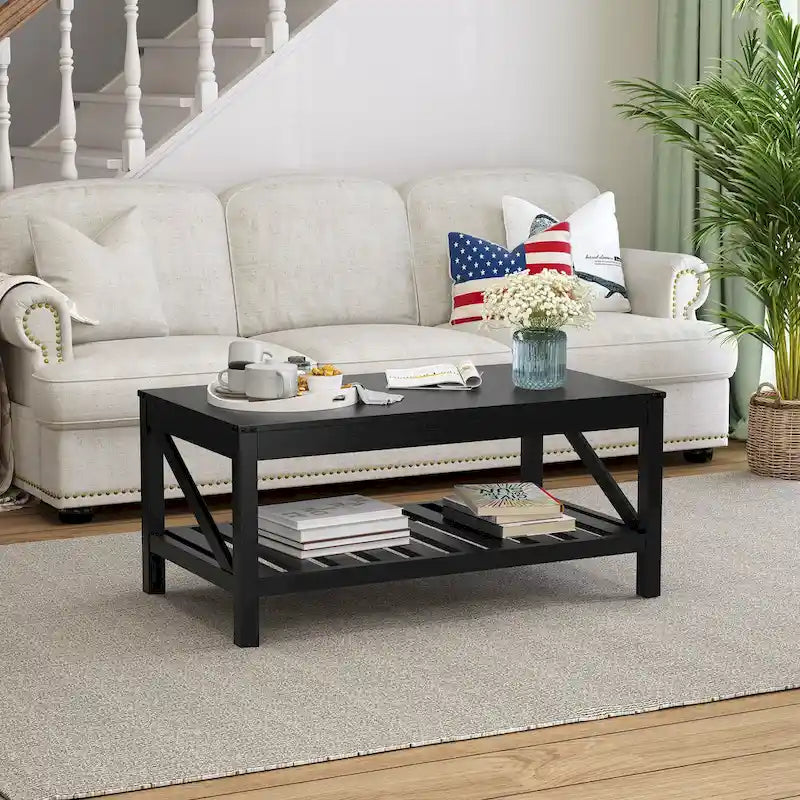 Living Room Coffee Table with Storage Shelf, Sofa Center Table - 40.16 W x 22.05 D x 18.11 H