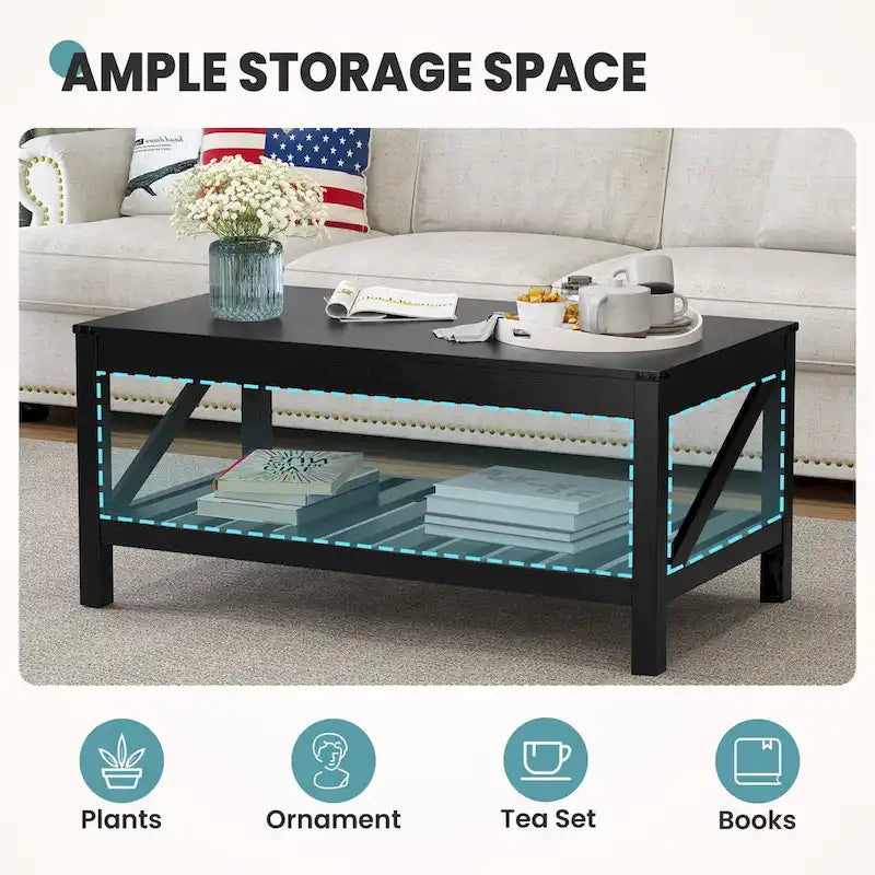 Living Room Coffee Table with Storage Shelf, Sofa Center Table - 40.16 W x 22.05 D x 18.11 H