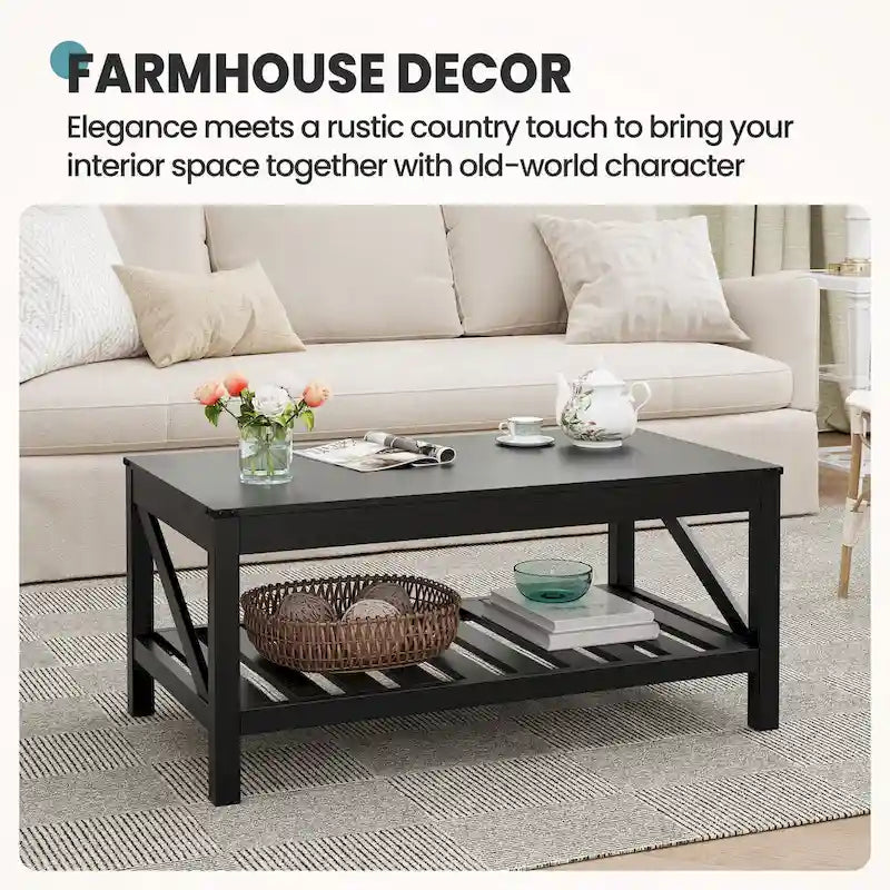 Living Room Coffee Table with Storage Shelf, Sofa Center Table - 40.16 W x 22.05 D x 18.11 H