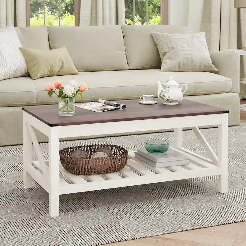 Living Room Coffee Table with Storage Shelf, Sofa Center Table - 40.16 W x 22.05 D x 18.11 H