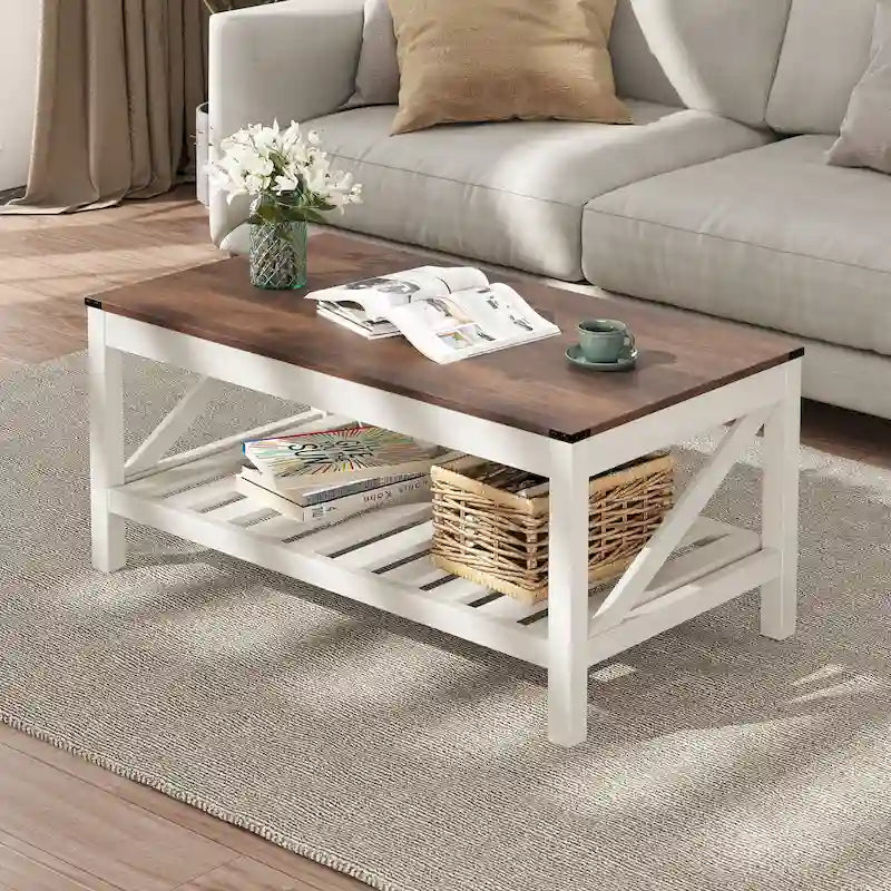 Living Room Coffee Table with Storage Shelf, Sofa Center Table - 40.16 W x 22.05 D x 18.11 H