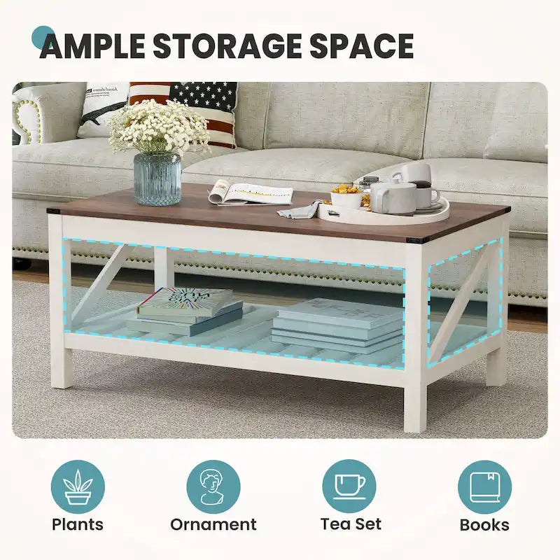 Living Room Coffee Table with Storage Shelf, Sofa Center Table - 40.16 W x 22.05 D x 18.11 H