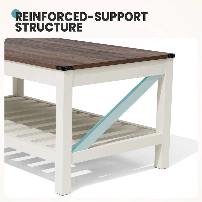 Living Room Coffee Table with Storage Shelf, Sofa Center Table - 40.16 W x 22.05 D x 18.11 H