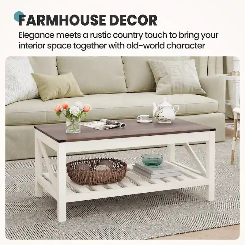 Living Room Coffee Table with Storage Shelf, Sofa Center Table - 40.16 W x 22.05 D x 18.11 H