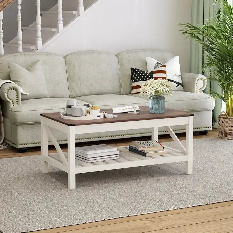 Living Room Coffee Table with Storage Shelf, Sofa Center Table - 40.16 W x 22.05 D x 18.11 H
