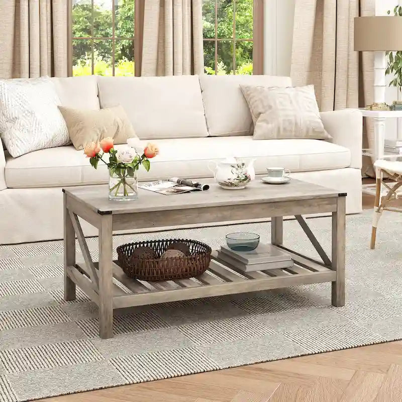 Living Room Coffee Table with Storage Shelf, Sofa Center Table - 40.16 W x 22.05 D x 18.11 H