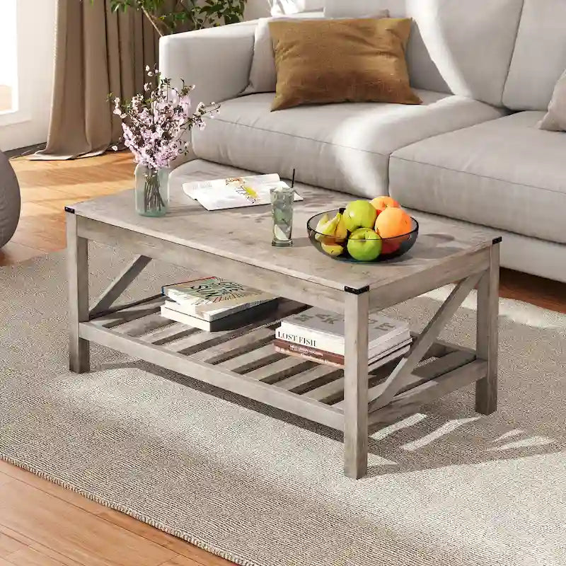 Living Room Coffee Table with Storage Shelf, Sofa Center Table - 40.16 W x 22.05 D x 18.11 H