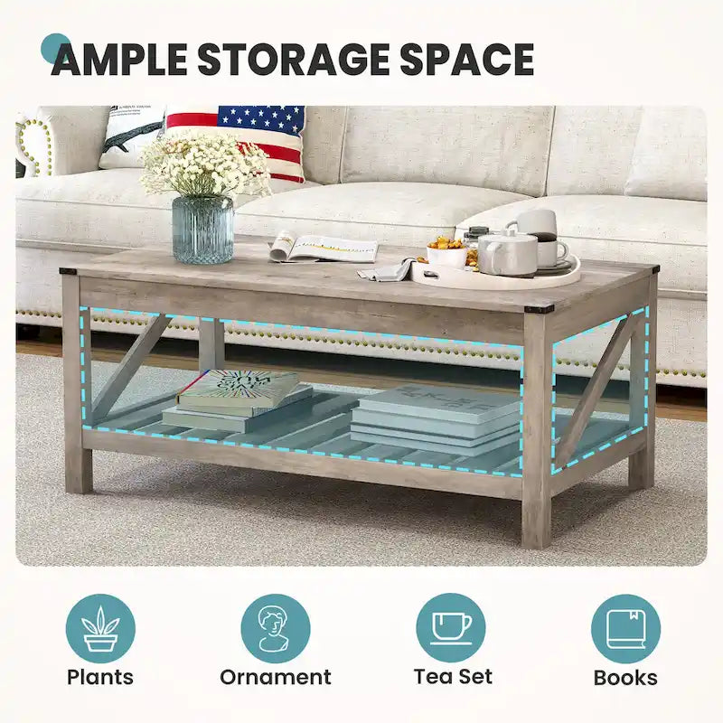 Living Room Coffee Table with Storage Shelf, Sofa Center Table - 40.16 W x 22.05 D x 18.11 H