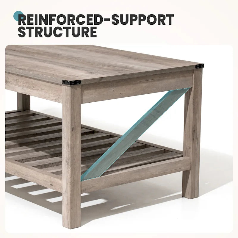 Living Room Coffee Table with Storage Shelf, Sofa Center Table - 40.16 W x 22.05 D x 18.11 H