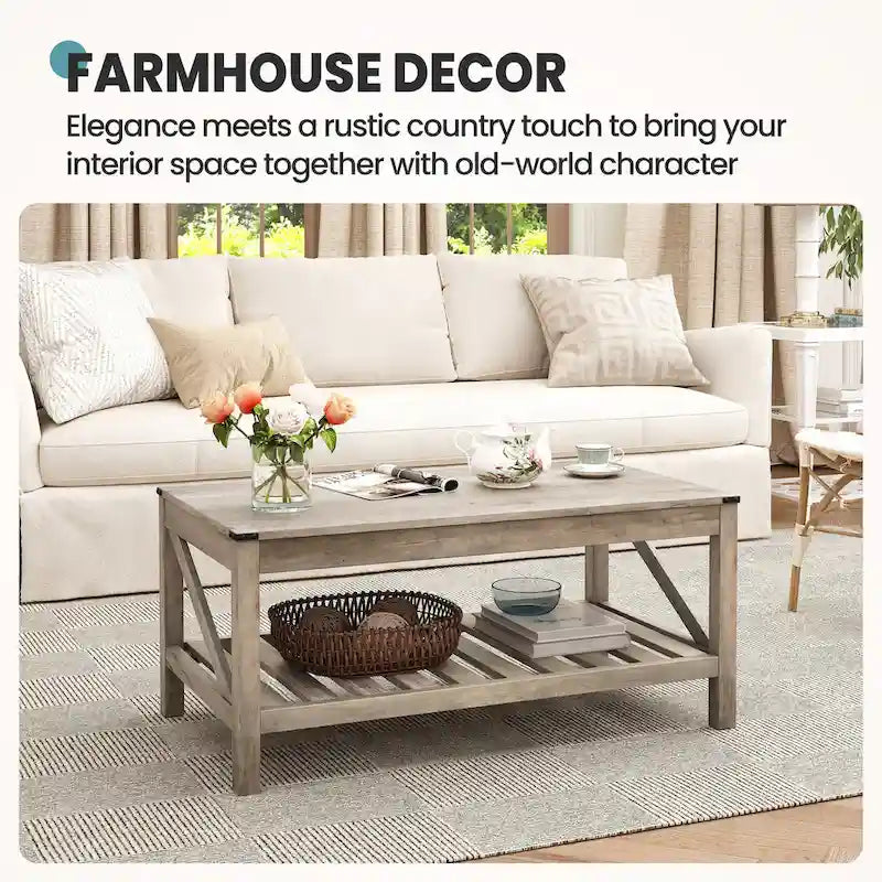 Living Room Coffee Table with Storage Shelf, Sofa Center Table - 40.16 W x 22.05 D x 18.11 H