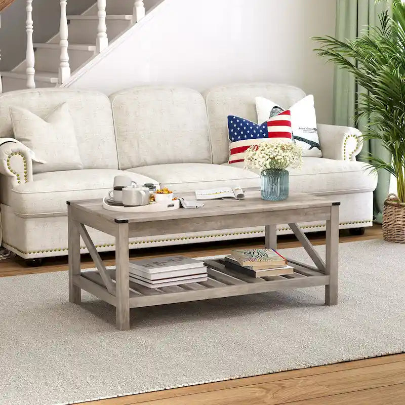Living Room Coffee Table with Storage Shelf, Sofa Center Table - 40.16 W x 22.05 D x 18.11 H