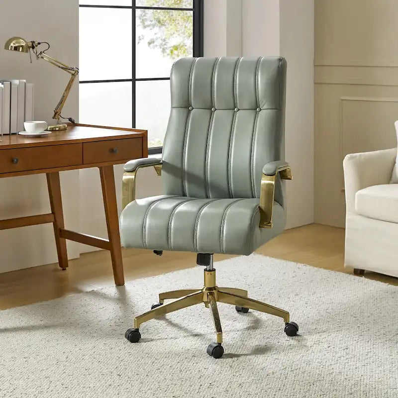 Curtiz Mid-Century Modern Vegan Leather Swivel Tilting Office Chair with Channel Tufted and Metal Feet