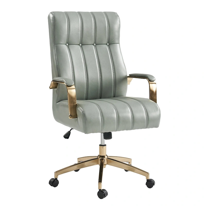 Curtiz Mid-Century Modern Vegan Leather Swivel Tilting Office Chair with Channel Tufted and Metal Feet