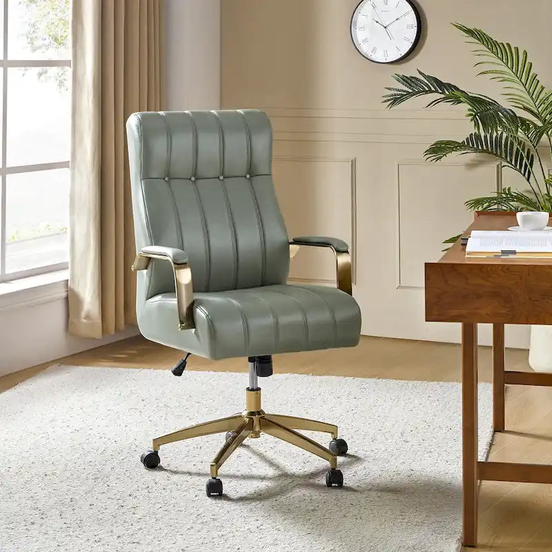 Curtiz Mid-Century Modern Vegan Leather Swivel Tilting Office Chair with Channel Tufted and Metal Feet