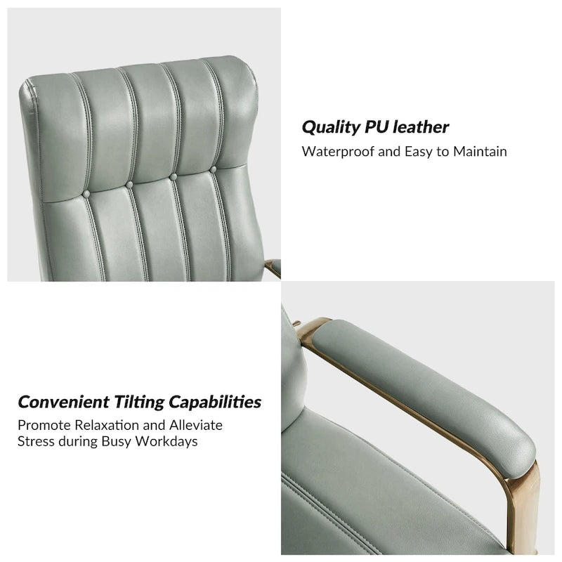 Curtiz Mid-Century Modern Vegan Leather Swivel Tilting Office Chair with Channel Tufted and Metal Feet