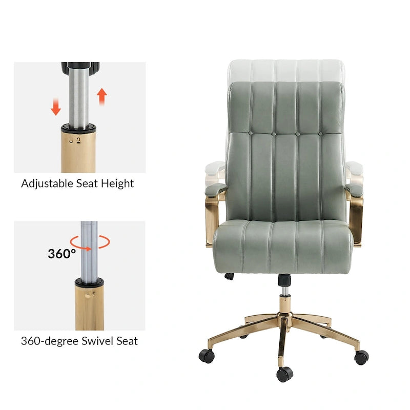 Curtiz Mid-Century Modern Vegan Leather Swivel Tilting Office Chair with Channel Tufted and Metal Feet