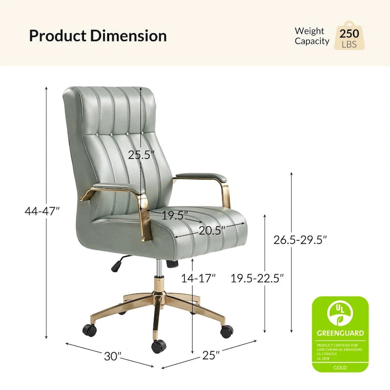 Curtiz Mid-Century Modern Vegan Leather Swivel Tilting Office Chair with Channel Tufted and Metal Feet