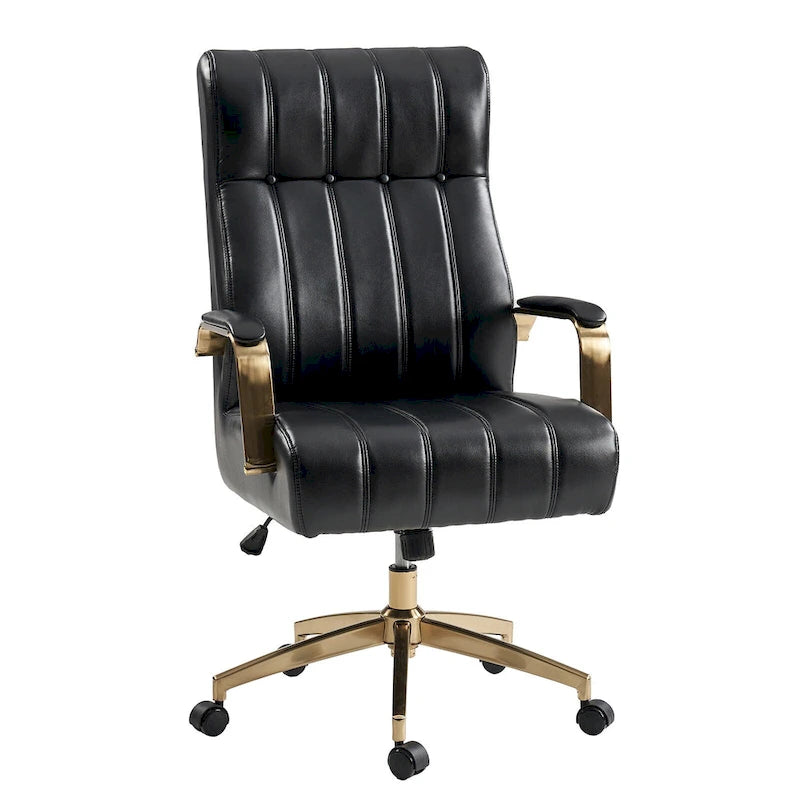 Curtiz Mid-Century Modern Vegan Leather Swivel Tilting Office Chair with Channel Tufted and Metal Feet
